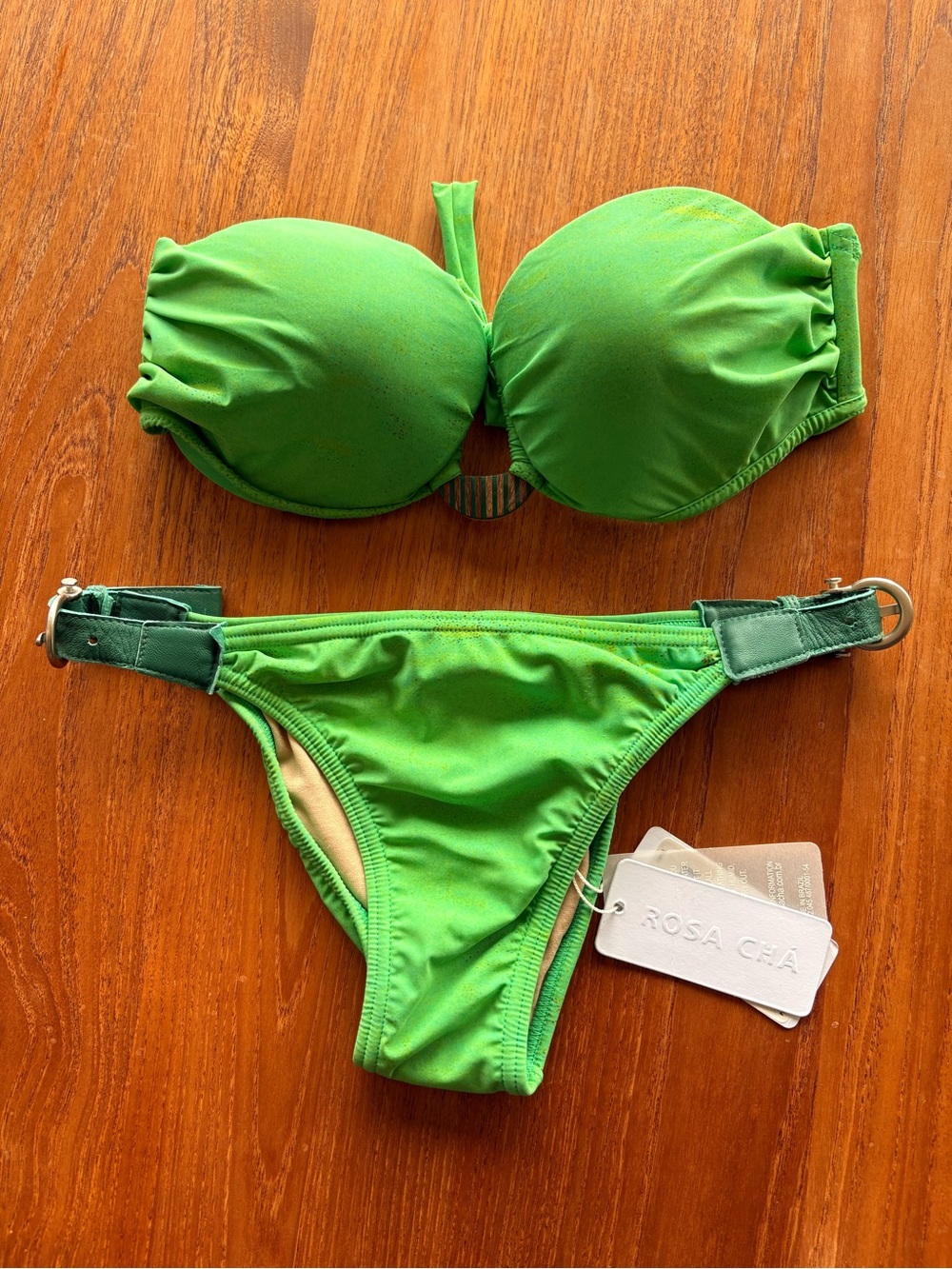 Vintage New Rosa Cha Green Bandeau Strapless Bikini Set Old Stock Y2K